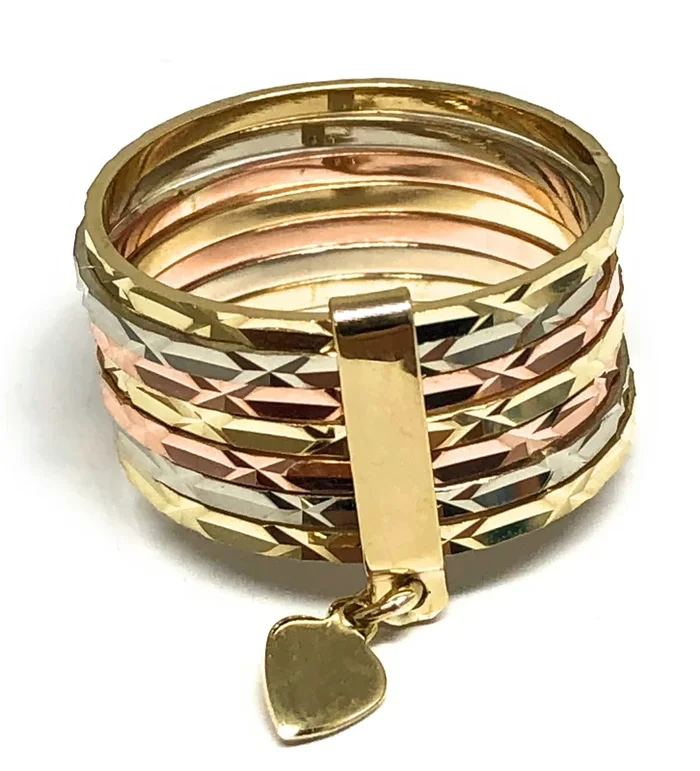 14k Solid Gold Tri-Color Seminario Heart Ring