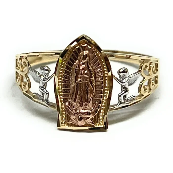 14k Solid Gold Tri-Color Virrgin Mary ANGELS Ring (FC 314)