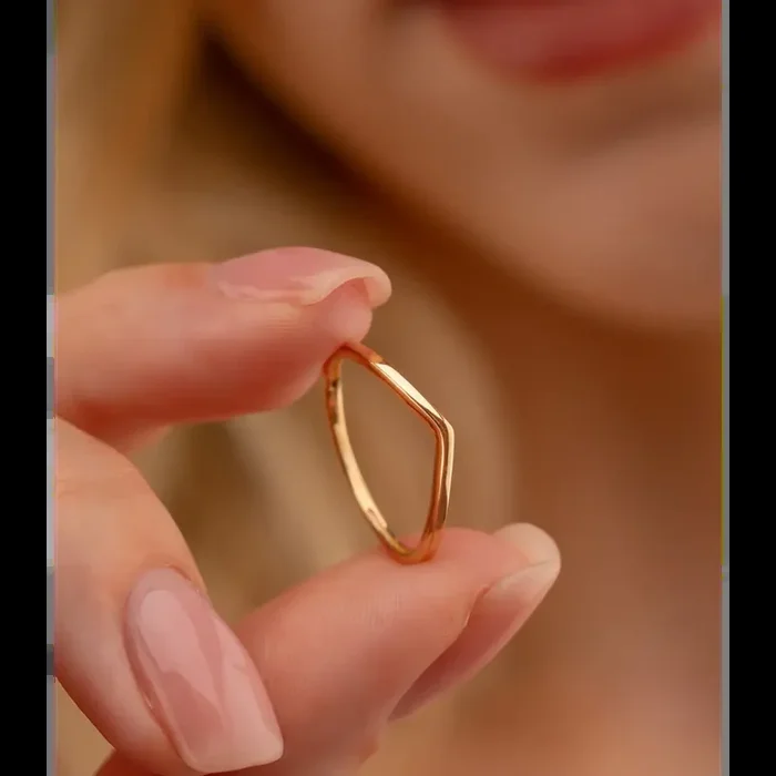 14K Solid Gold V Shaped Stackable Ring