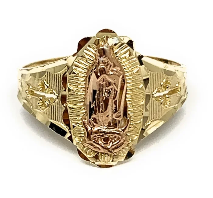 14k Solid Gold Yellow & Rose Gold Classic Virrgin Mary Ring