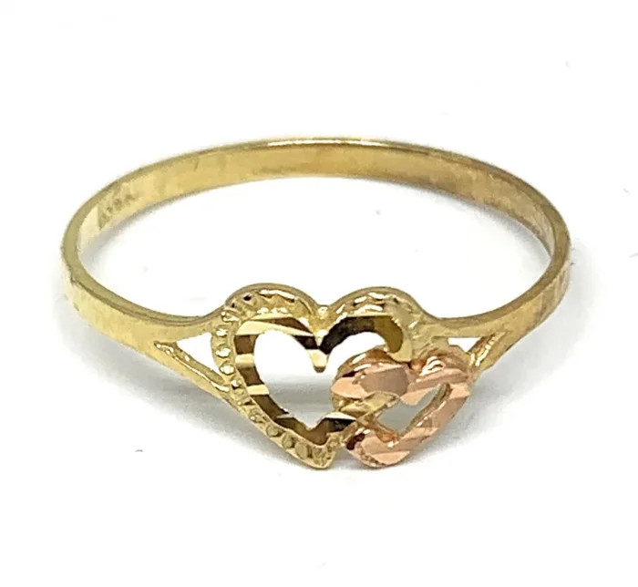 14k Solid Gold Yellow & Rose Gold Double Heart Ring (FC 168)