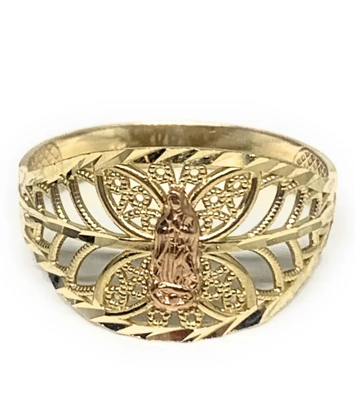 14k Solid Gold Yellow & Rose Gold Virrgin Mary Filigran Butterfly Ring (FC 178)