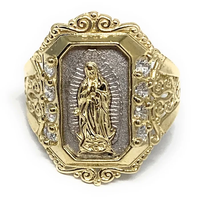 14k Solid Gold Yellow & White Gold Virrgin Mary Elegant Ring