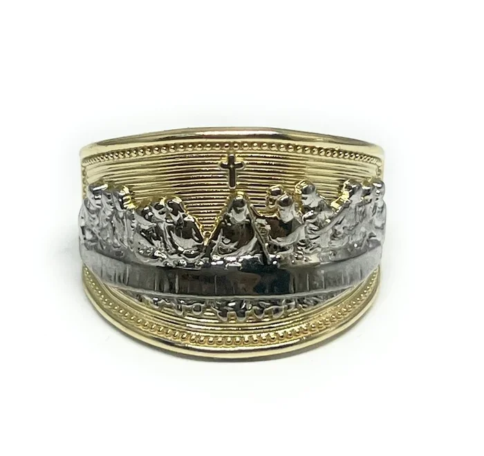 14k Solid Gold Yellow & White Gold Wide Last Supper Ring (5.5g)
