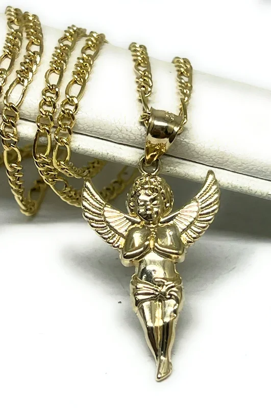 14k Solid Gold Yellow Angel Pendant Necklace (MED,SM)