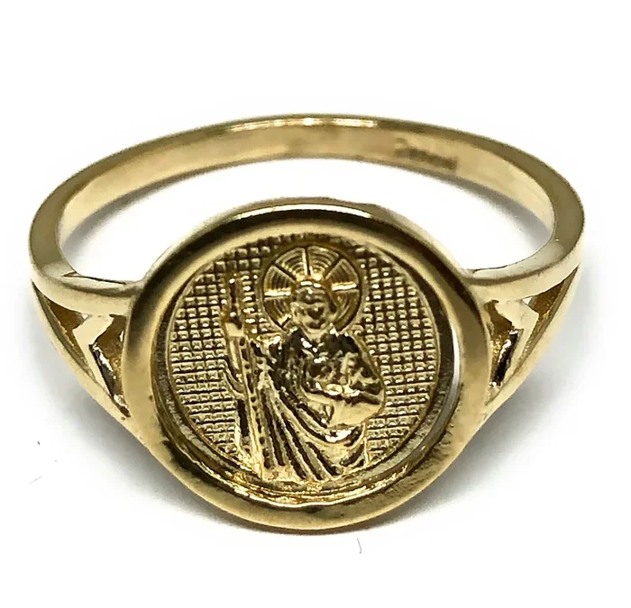 14k Solid Gold Yellow Classic Saan Judas Signet Ring (FC 201)
