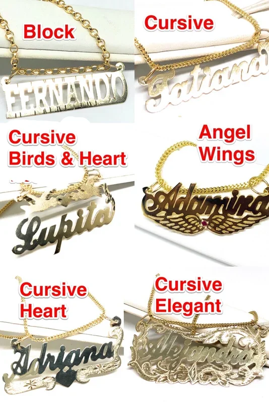 14k Solid Gold Yellow Custom Nameplate Pendant Necklace with Chain Options