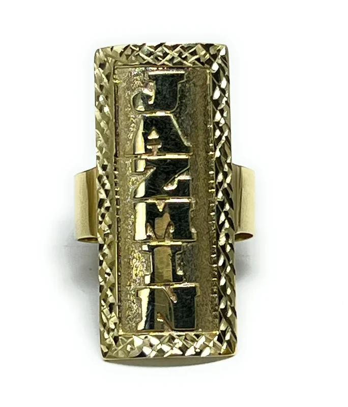 14k Solid Gold Yellow CUSTOMIZED VERTICAL NAME RING