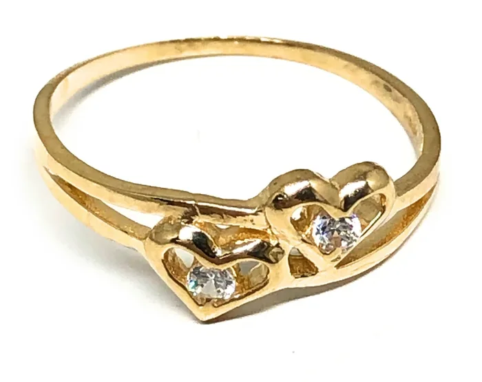 14k Solid Gold Yellow CZ Double Heart Ring (DISCONTINUED)