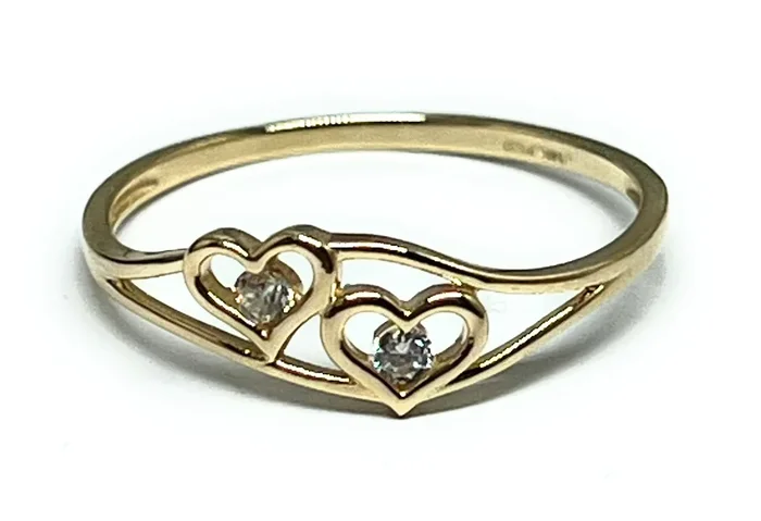14k Solid Gold Yellow CZ Double Heart Ring (FC 272)