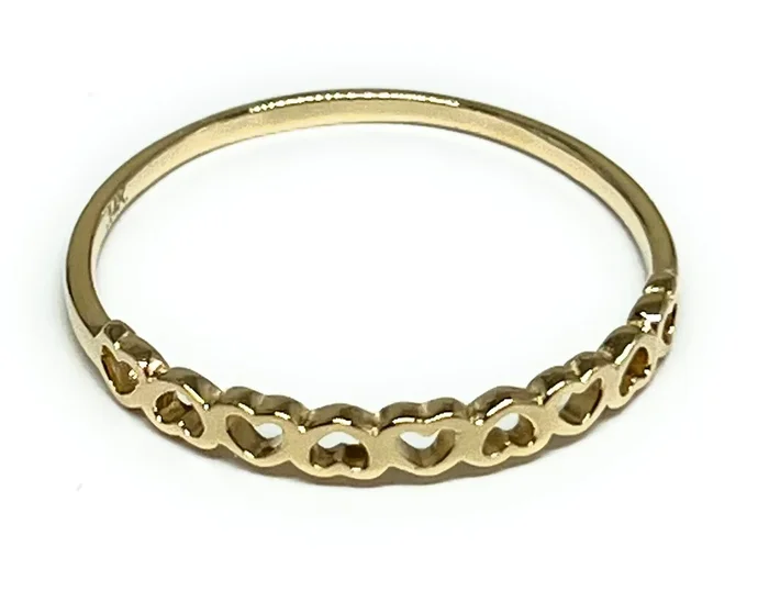 14k Solid Gold Yellow Dainty Heart Band Ring (FC 224)