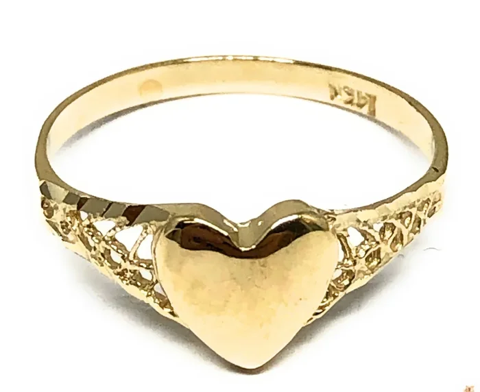 14k Solid Gold Yellow Dainty Heart Signet Ring