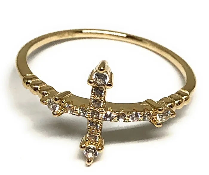 14k Solid Gold Yellow Gold Cross CZ Ring (FC 263)