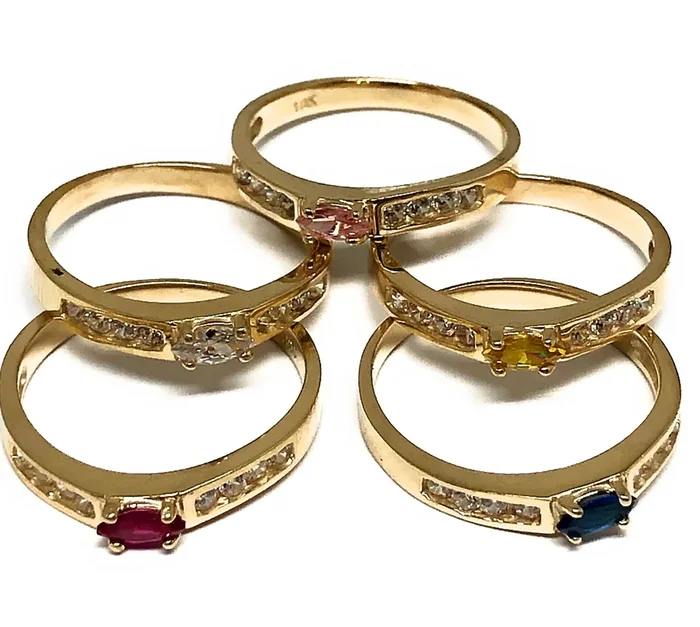 14k Solid Gold Yellow Gold CZ Ring (PINK, YELLOW, WHITE, BLUE, RED, GREEN, PURPLE)