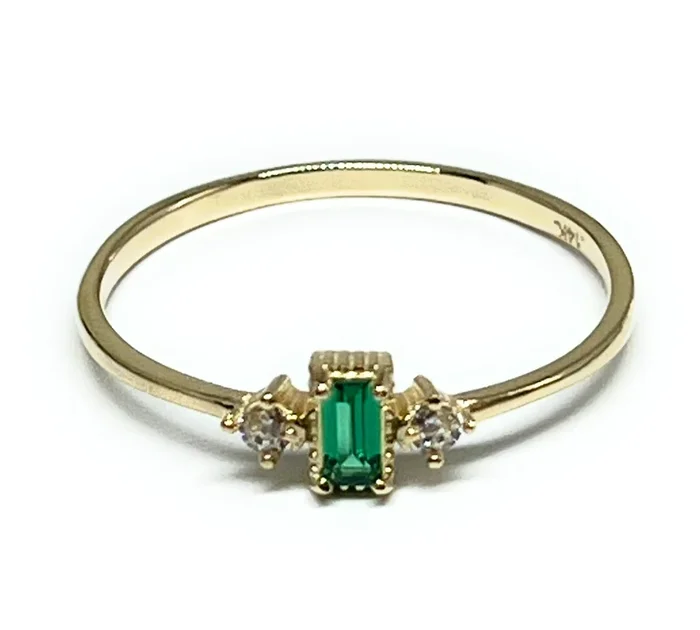 14k Solid Gold Yellow Gold Green Baguette CZ Ring (FC 233)