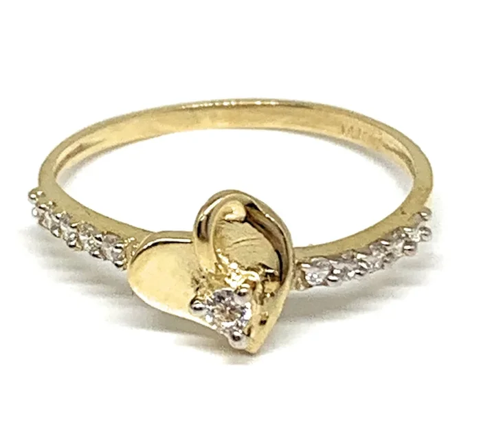 14k Solid Gold Yellow Gold Heart CZ Ring