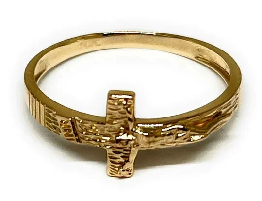 14k Solid Gold Yellow Jesus Cross Crucifix Ring (FC 171)