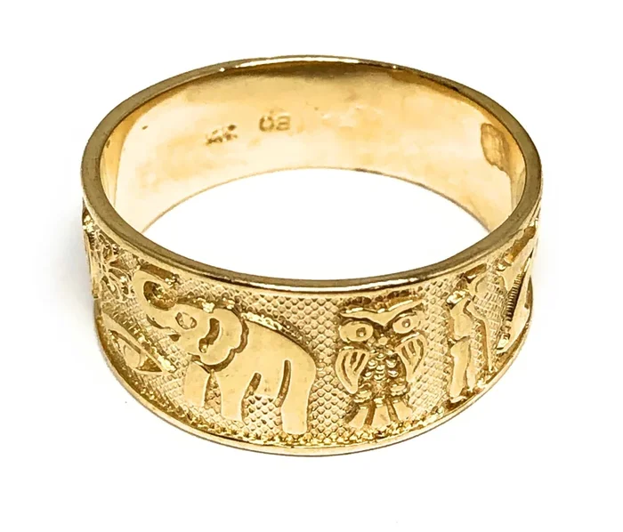 14k Solid Gold Yellow Lucky Symbols Ring Suerte