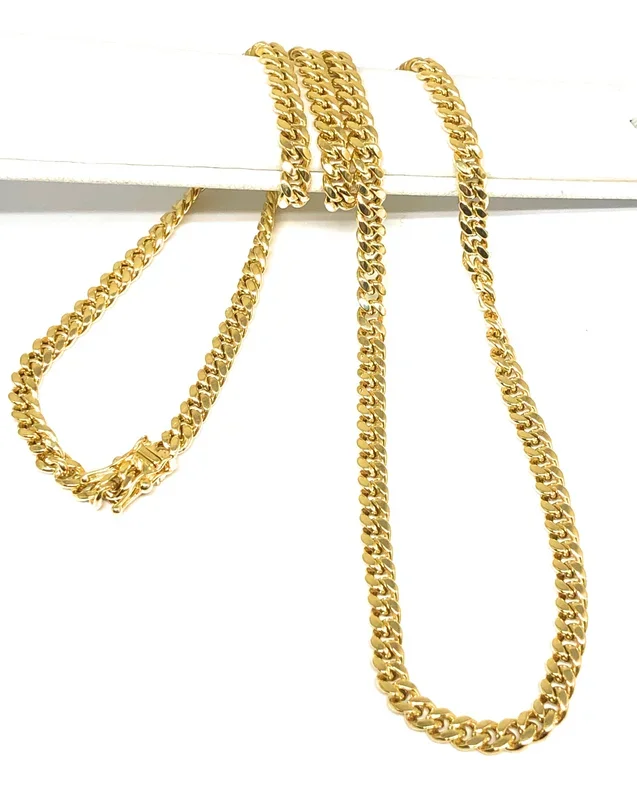 14k Solid Gold Yellow MIAMI Cuban Link Box Lock Chain 18-24 inches 4.5mm Width (Semi-Hollow Style) (7-9g)