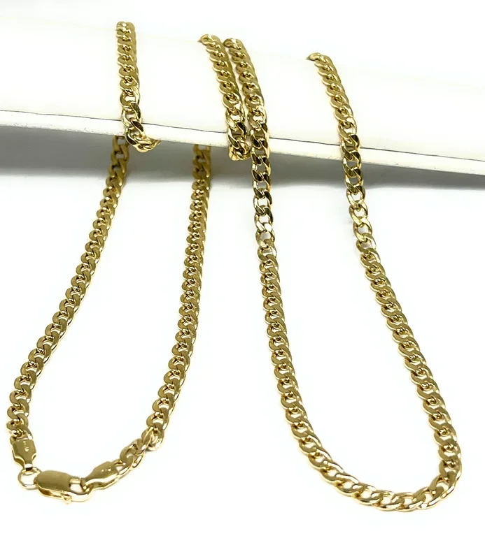 14k Solid Gold Yellow MIAMI Cuban Link Chain 18-24 inches 3.8mm Width (8-10g) (Semi-Hollow Style)
