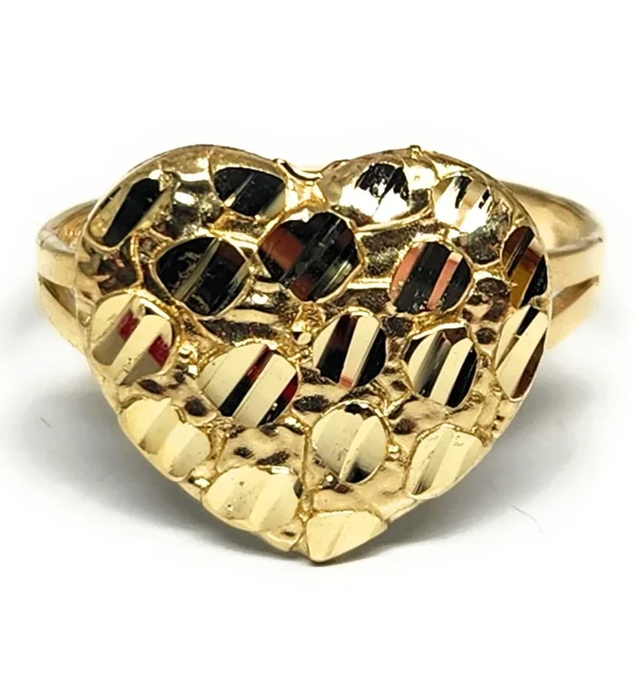 14k Solid Gold Yellow PUFFY Nugget Heart Ring (MED)
