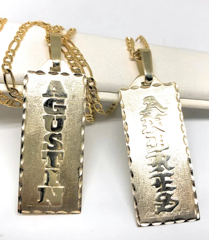 14k Solid Gold Yellow Vertical Custom Nameplate Pendant Necklace with Chain Options