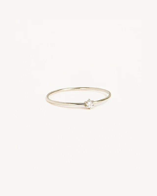 14k Solid White Gold Sweet Droplet Diamond Ring