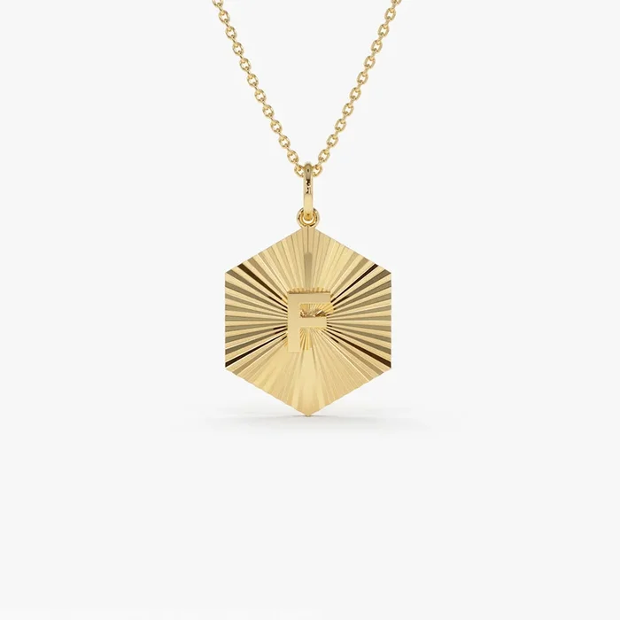 14k Sparkle Hexagon Disc Initial Necklace