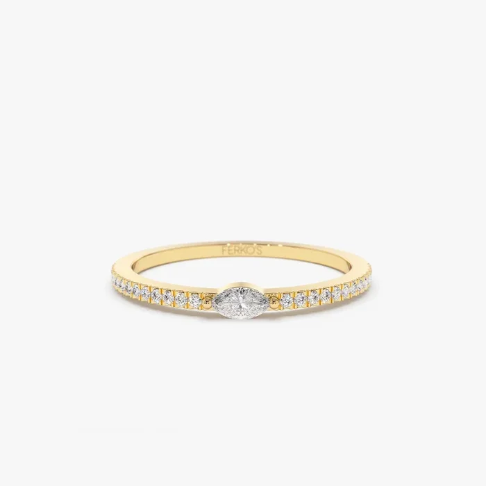 14k Stackable Marquise Pave Diamond Ring