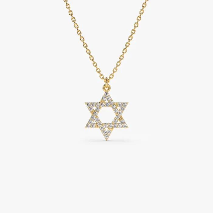 14k Star of David Round Diamond Necklace