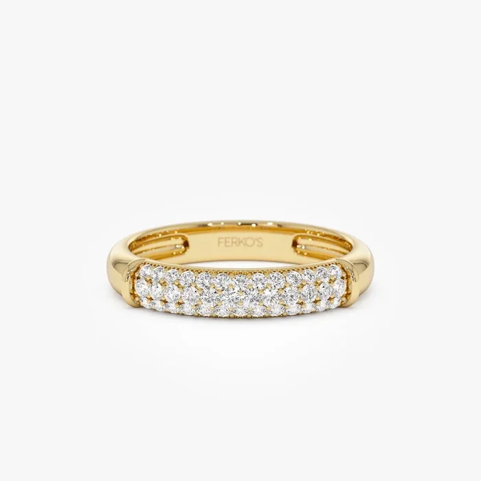 14K Three Row Diamond Pave Band