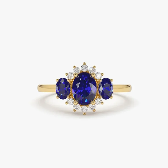 14k Three Stone Sapphire Cluster Ring