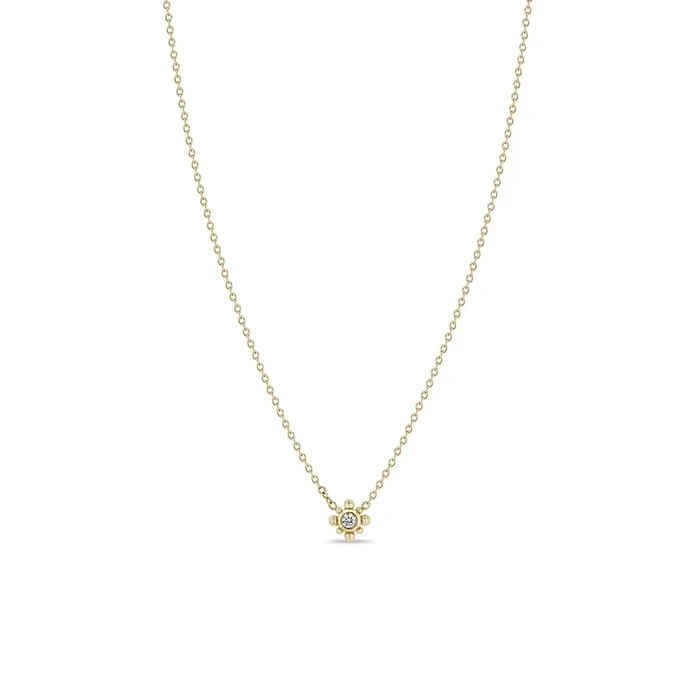 14k Tiny Bead Diamond Starburst Necklace