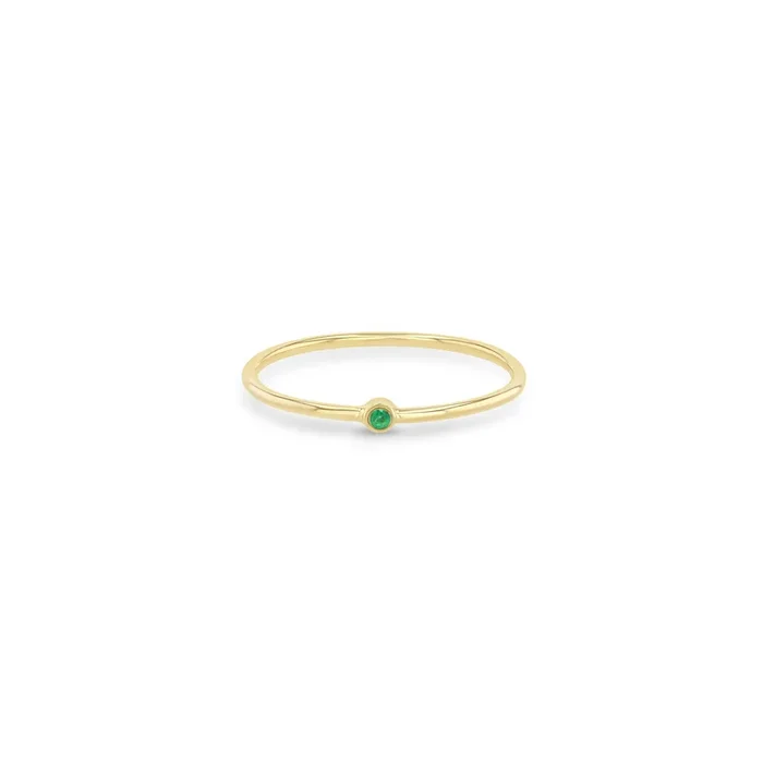 14k Tiny Emerald Bezel Ring