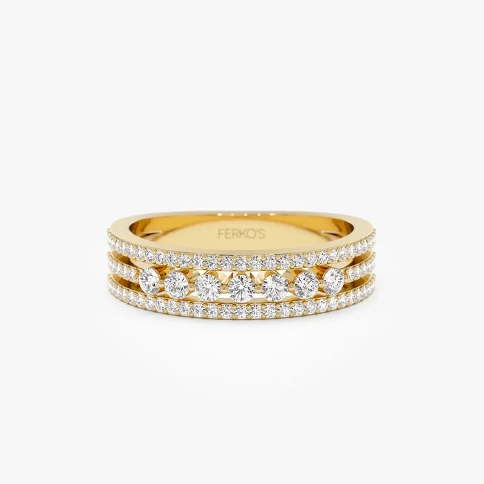 14k Triple Row Diamond Stacking Wedding Ring