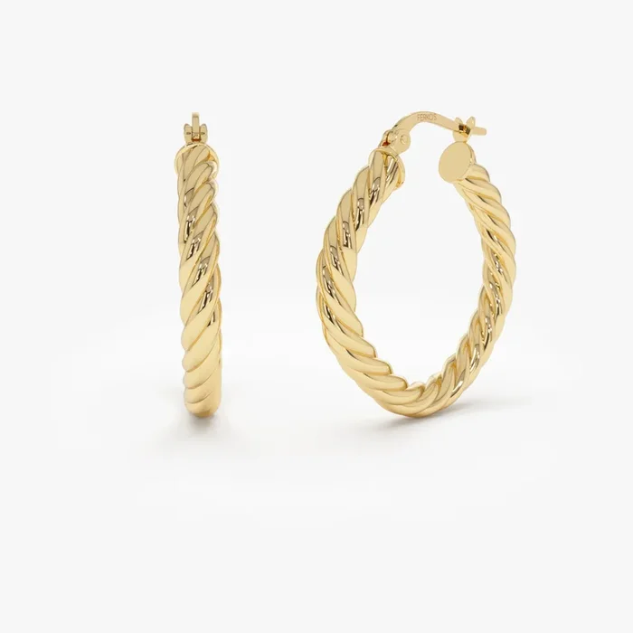 14k Twisted Rope Squared off Hoop Earrings