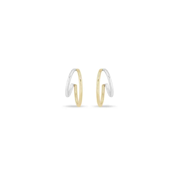 14k Two Tone Angled Double Wire Huggie Hoops