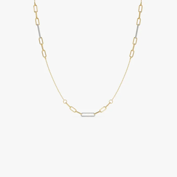 14k Two-Tone Link Layering Paperclip Necklace