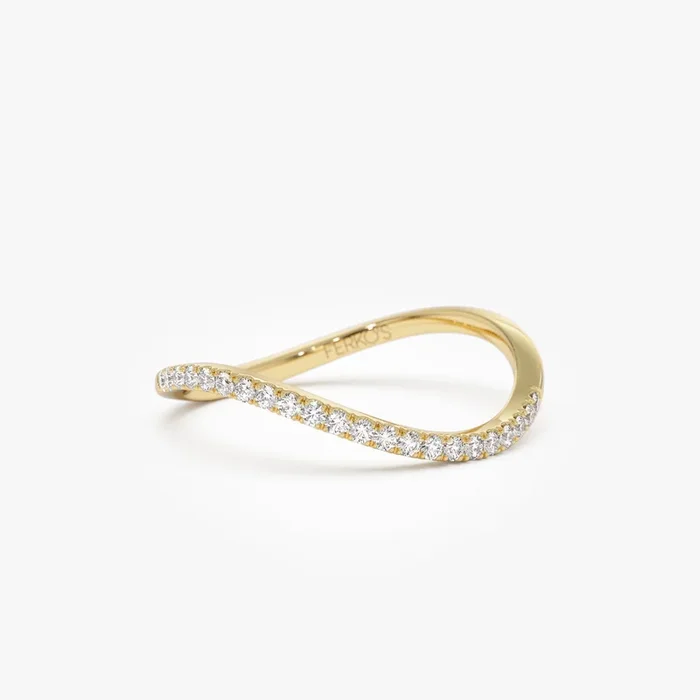 14k Waive Design Micro Pave Diamond Ring