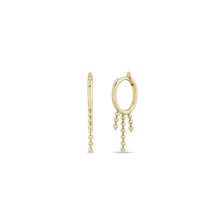 14k Waterfall Bead Chain Hinge Huggie Hoops