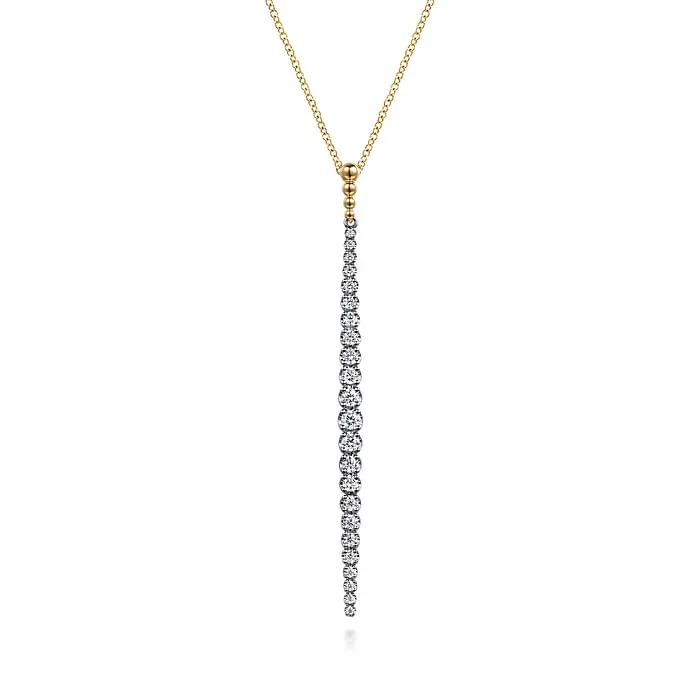 14K White&Yellow Gold Bujukan Diamond Bar Pendant Necklace