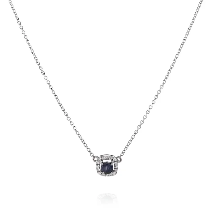 14k White Gold 16/18″ Round Alexandrite and Diamond Halo Pendant Necklace