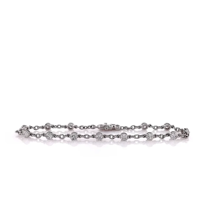 14k White Gold 7″ 13 Prong-Set Diamond Bracelet
