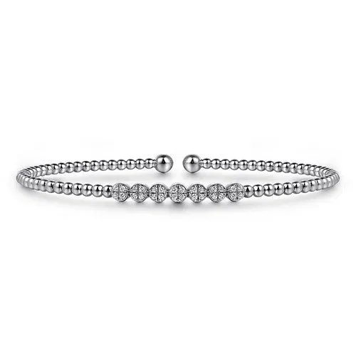 14K White Gold Bujukan Bead and Cluster Diamond Bangle