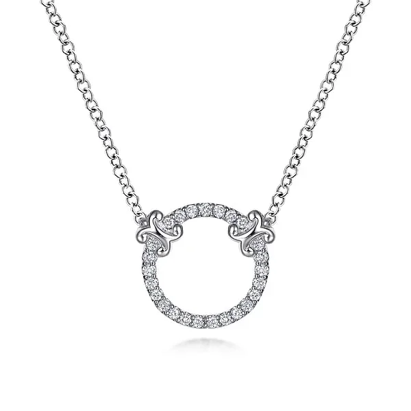 14K White Gold Open Diamond Circle Pendant Necklace
