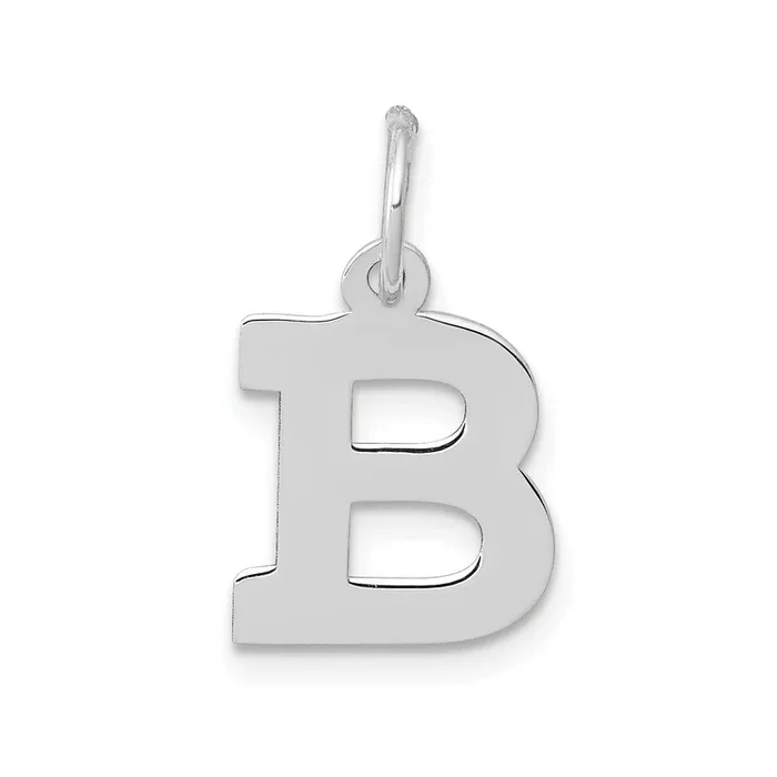 14k White Gold Small Block Initial B Charm