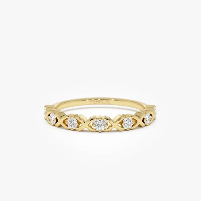 14k X O Design Diamond Wedding RIng