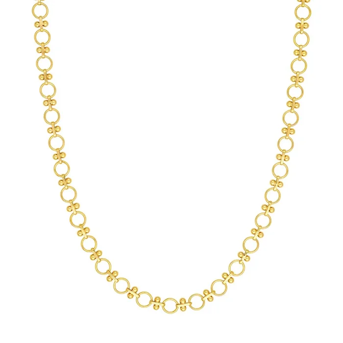 14K Yellow Gold Alternating Round Link & Beaded Bar Necklace