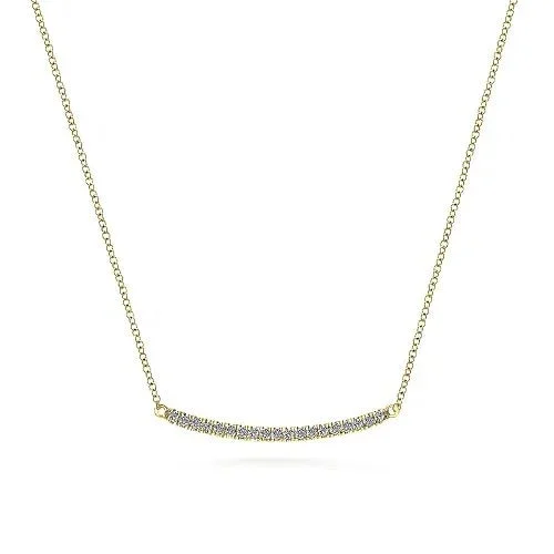 14K Yellow Gold Curving Diamond Bar Necklace
