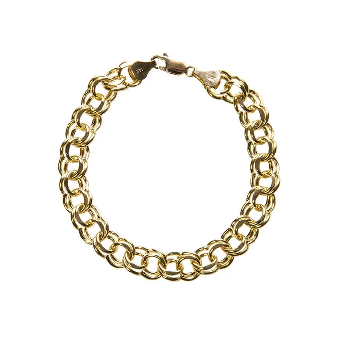 14K Yellow Gold Double Link Charm Bracelet 7.25″
